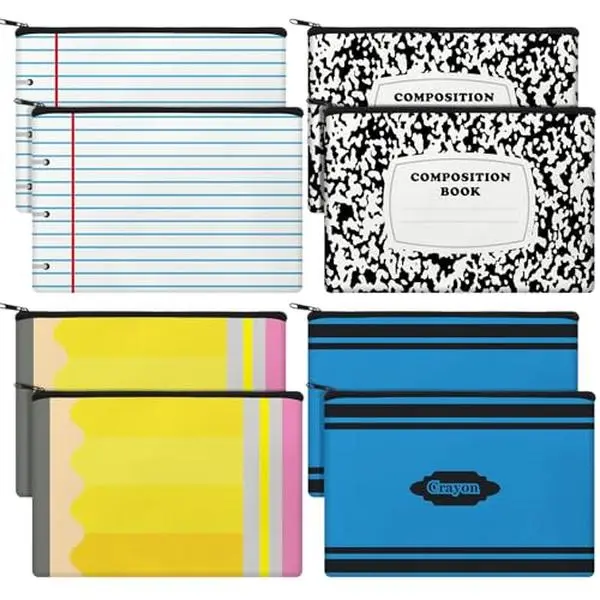 8/30 Pcs Back to School Teacher Gifts Composition Book Shaped Canvas Makeup Bag Pencil Pouch Zipper Cosmetic Bag Student Gifts for Teachers Thank You Teacher Gifts Bookish Gifts Travel Toiletry Pouch for Women and Girls