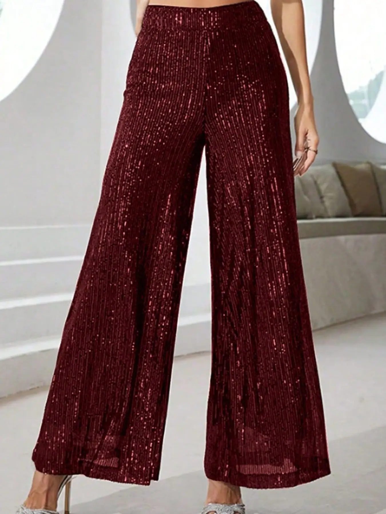 A women's wide-leg version is loose and elegant and inclusive with a good waist elastic design sequin wide-leg trousers, suitable for autumn and winter, suitable for dinner party style, fashionable red carpet style and other styles, Womenswear