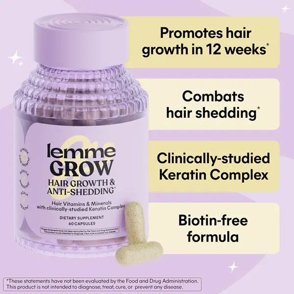 Lemme Grow Hair Growth Capsules for Women, Clinically Studied Keratin Complex, Visibly Thicker Hair & Reduced Shedding, Nourish Thinning Hair, Biotin-Free, 30 Count, 30-Day Supply