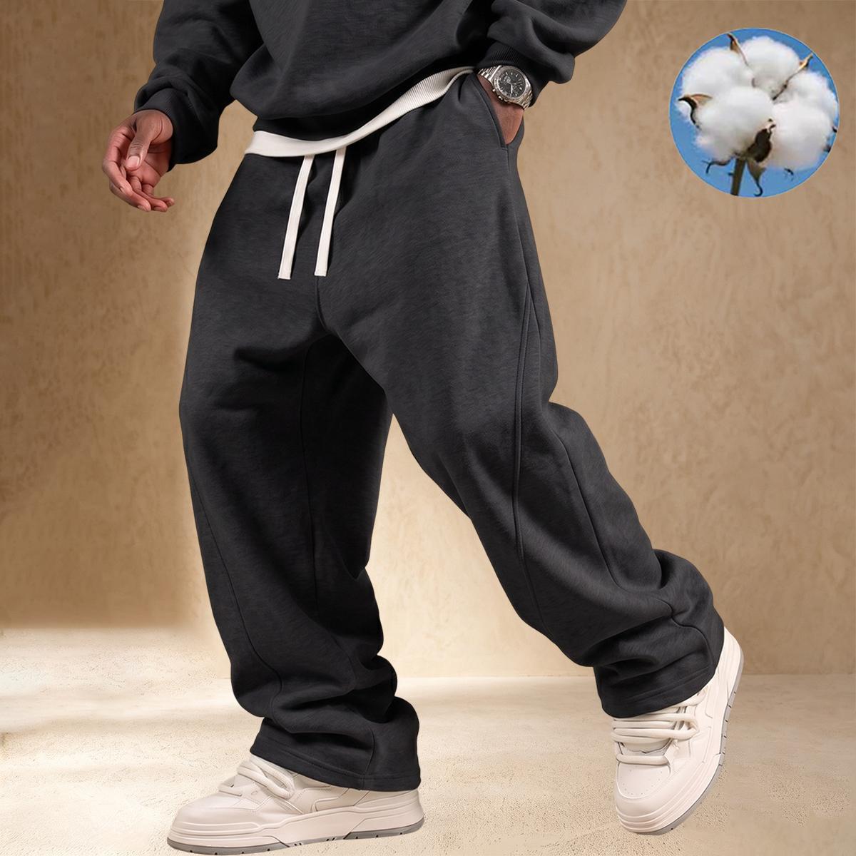 【JOGWAVE】Men's Solid Colors Clothes, Loose Straight-Leg Pants with Simple Cut, Standard Size, Spring-Autumn Knit Soft Stretchy Fabric, Drawstring Waist, Side Pockets, Outdoor Casual Fitness Sportswear