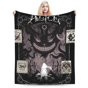 Alice Madness Returns themed flannel blanket, comfortable and warm, vibrant design, suitable for sofa, bed, camping, and outdoor adventures blanket plushthin quilt holiday gift Intense Nacho Printed Flannel Blanket