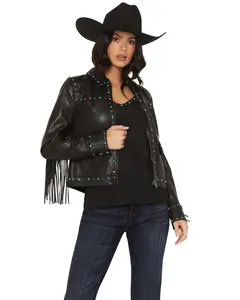Idyllwind Women's Nance Studded Fringe Faux Leather Jacket - Iwfa25o26-Blk