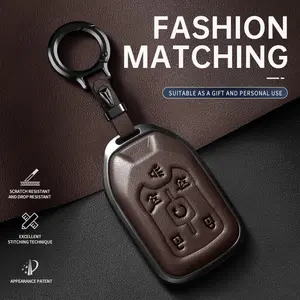 For Chevrolet Key Fob Cover Leather Car Tahoe 2015 2016 2017 2018 2019 2020 GMC Key Case Truck Replacement chevy 1500 accessories