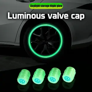 4Pcs Car Luminous Tire Valve Caps Tyre Fluorescent Accessories FFor VW GTI Polo Golf Passat Tiguan Arteon Touareg CC Taigo Caddy Jetta T-ROC Beetle Sharan Touran Scirocco