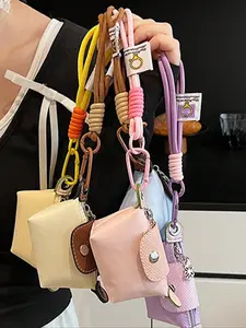 Multicolor Mini Keychain Bag, Nylon Leather Patchwork Small Pouch, Portable Coin Purse, Hanging Storage Bag, Lightweight Durable