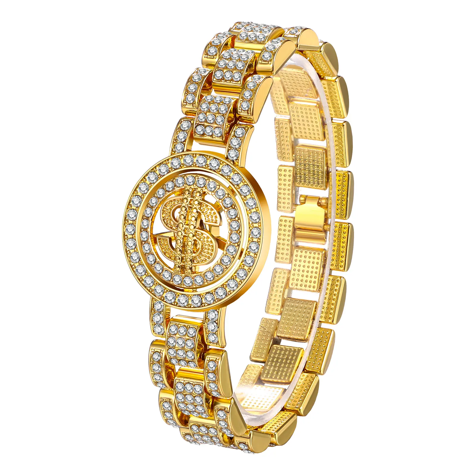 OIDEA Unisex Bangle Bracelet, Bold Statement Piece with Crystal Rhinestones and Spinning $ Symbol Disc, Fidget-Friendly Alloy Jewelry for Adults, Bold Dollar Sign Relief, 0.61" Band Width, 1.18" Disc Diameter, Spinning Disc