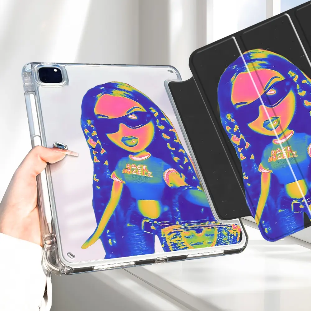 Y2K Neon Anime Girl iPad Case, Ipad Accessories, Transparent Acrylic Back Panel With Pencil Slot, Suitable for Ipad mini pro air, Scratch-resistant Ultra-thin Protective Case, Shock-resistant Full Cover Protective Case Suitable for Offices Schools