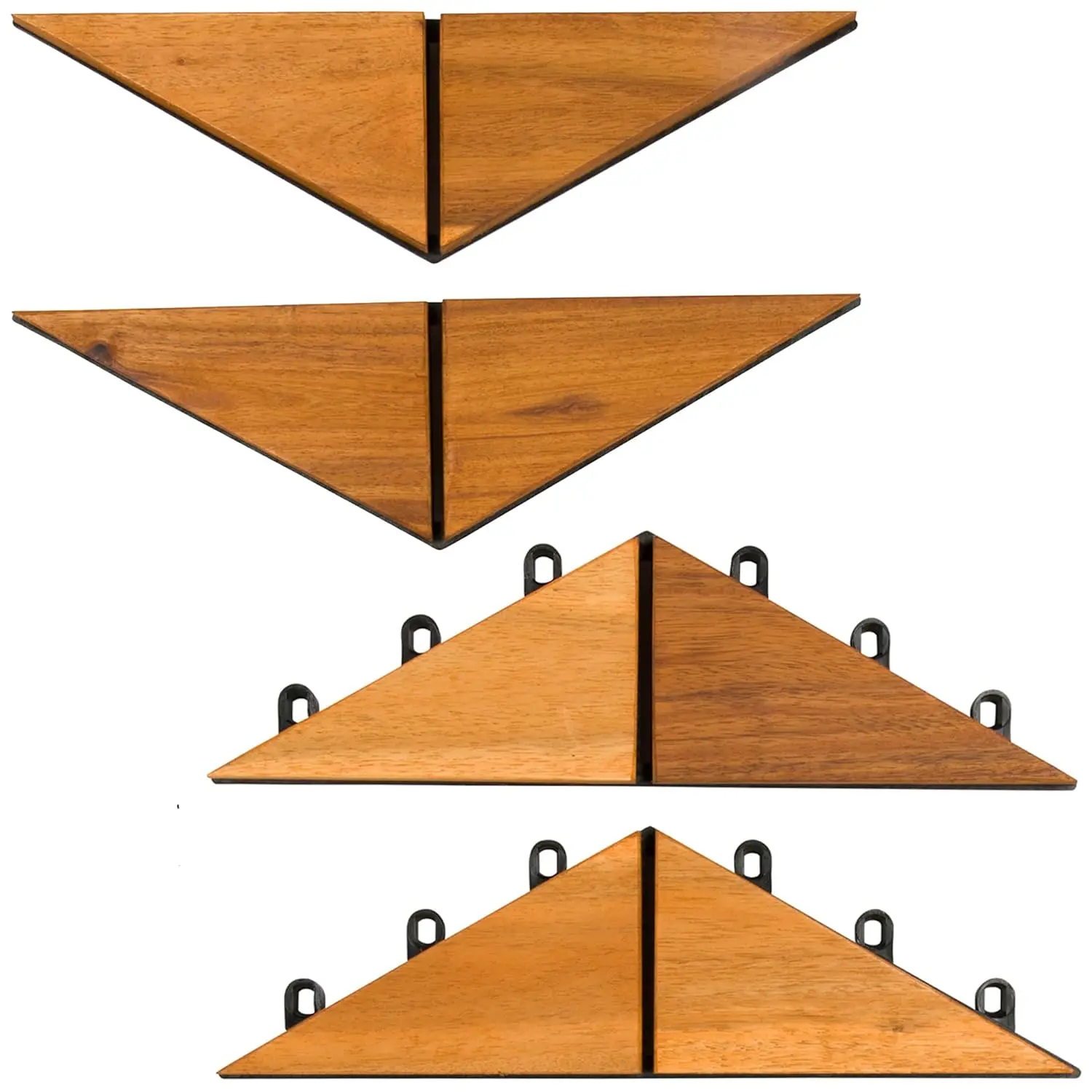 Interlocking Deck Tiles Herringbone 4 Pack Edge Tile - Non-Slip Acacia  Outdoor Tiles for Patio - Decking, Porch and Balcony Flooring Tiles - Easy to Install Wooden Deck Tile Pavers (Edges)