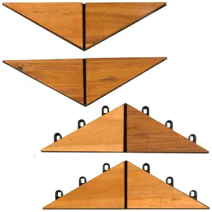 Interlocking Deck Tiles Herringbone 4 Pack Edge Tile - Non-Slip Acacia  Outdoor Tiles for Patio - Decking, Porch and Balcony Flooring Tiles - Easy to Install Wooden Deck Tile Pavers (Edges)