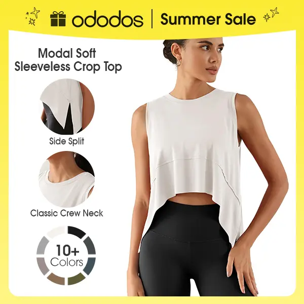ODODOS Modal Soft Sleeveless Crop Top for Women Athletic Tee Gym Workout Cropped Yoga Tank summerwins,back to school,back to school shopping