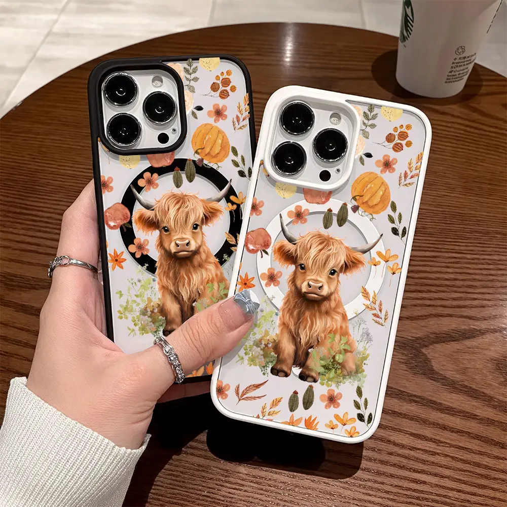 Premium Magnetic Phone Cases for iPhone11/12/13/14/15/16//17/Air/promax/Plus Highland Cow, Autumn Flowers & Pumpkin y2k cased MagSafe Ready, Anti-Fall, Springtok and Ultra-Thin Design |     Perfect for Everyday Use Protector Aesthetic Screen Protector
