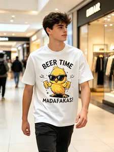 [100% Cotton]summer T shirt Beer Time Madafakas Meme Shirt - Funny Drinking Chicken Tee