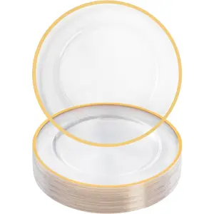 25pcs Clear & Gold Charger Plates 12-inch Reusable Elegant Tableware for Dinner Wedding Parties Photo-ready Stylish Design