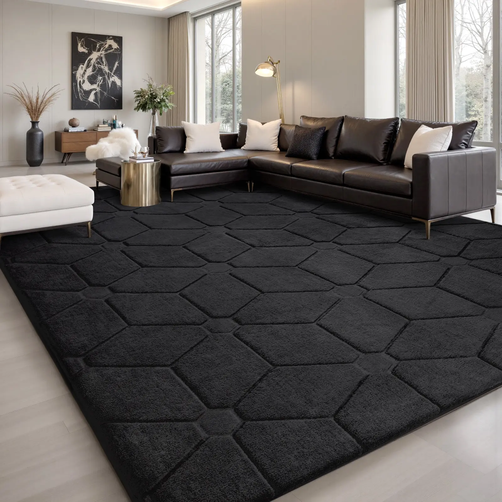 FAMVAL Thick Soft Area Rug, Luxury Plush Diamond Jacquard Carpet for Living Room Bedroom Nursery Kids Room Decor