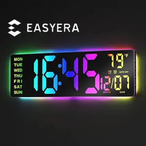 <Valentine's Day Gifts> EASYERA 12"&16.5" Large Digital Wall Clock with Remote Control, RGB Atmosphere Lights with 11 Scenes Mode, Dual Alarms with Big LED Display, Livingroom, Teacher Classroom, Office, Game Auto Dst Adjustment Timer Clock