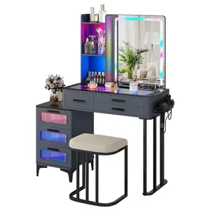 Miu Vanity Set with 24-Color RGB Lights, Wireless Charging, HD Mirror, 6-Drawer Chest & Big Storage Furniture Organizing - Modern