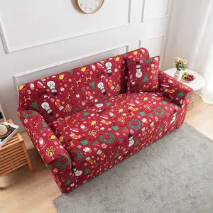 Christmas Elastic Stretch Sofa Cover, Santa Print Design, Washable Pet Friendly Durable Fabric, Holiday Decoration Perfect Choice, Christmas Gift, Elastic Sofa Slipcover