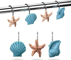 12 Pcs Seashell Shower Curtain Hooks Set,Anti Rust Decorative Resin Hooks for Bathroom,Bedroom,Living Room,Christmas Party Gifts,Hand Tools Kits