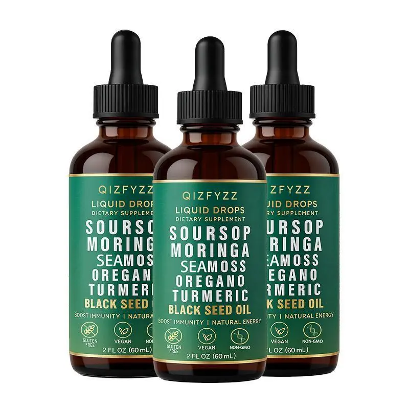 summervibes Qizfyzz Soursop Bitters Liquid Drops 10-in-1 with Nori Moringa Turmeric Black Seed Oil Oregano Ashwagandha Herbal Extracts for Overall Health Vegan Non-GMO 2 fl oz,summerwins,travel essentials