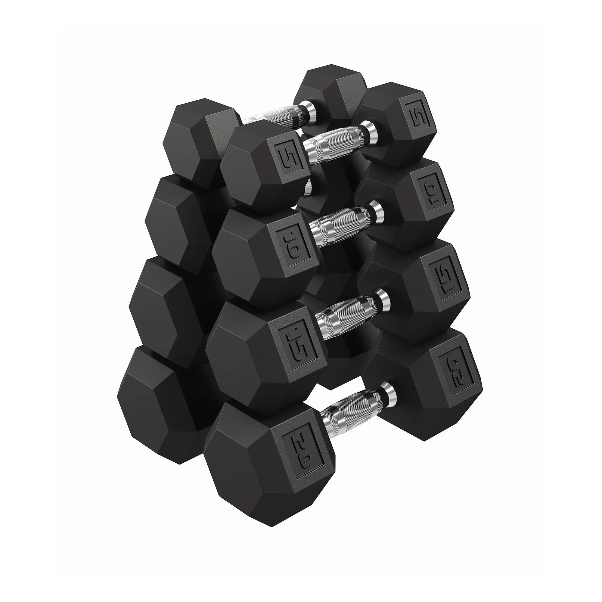 5LB+10LB+15LB+20LB Hex Dumbbell Set of 2, Hand Weights Dumbbells Pair with Cast Iron Core, Rubber Encased Coating and Textured Carbon Steel Handle for Home Gym Strength Training, Home Fitness Equipment, At Home Gym Equipment