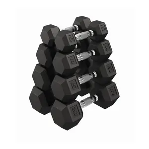 5-50 LB Hex Dumbbell Set of 2, Hand Weights Dumbbells Pair with Cast Iron Core, Rubber Encased Coating and Textured Carbon Steel Handle for Home Gym Strength Training