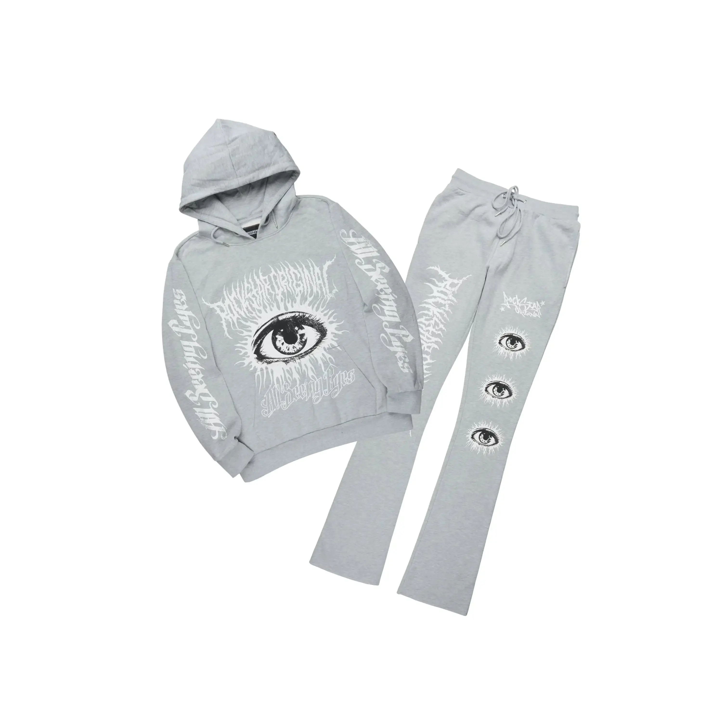 All Seeing Eyes Heather Grey Stacked Flare Track Pant Set All Seeing Eyes Heather Grey Stacked Flare Track Pant Set
