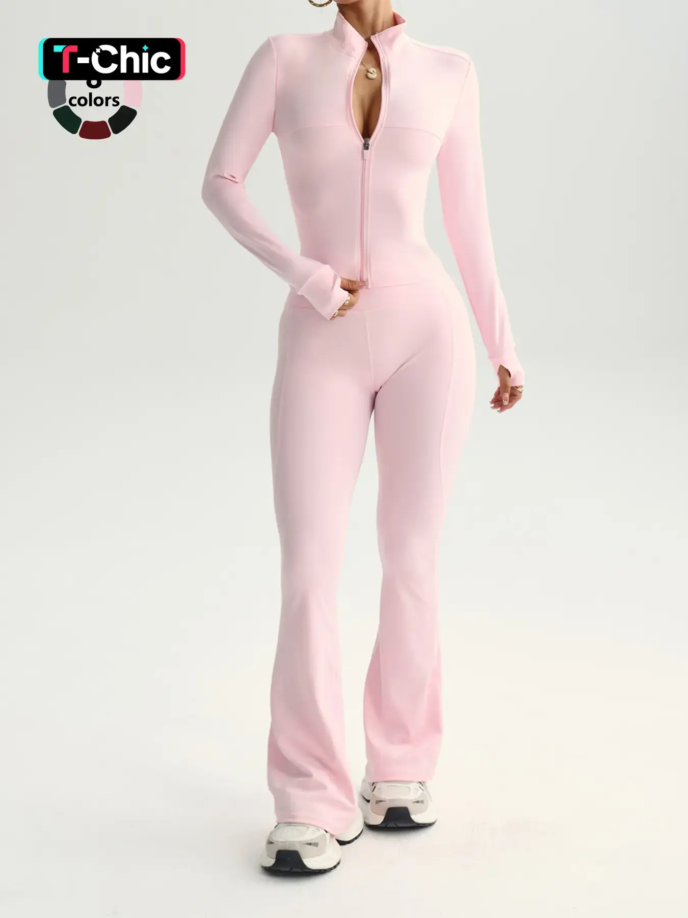 Women's Sportswear Set, Sweatsuit Set, Exercise Clothing Set, Athletic Workout Clothing, High Elasticity Slim-Fit Stand Collar Zipper Design, Below-The-Knee Warm Fleece Lining, Soft Breathable Yoga Activewear, Sporty Style Outfits, Workout Sets
