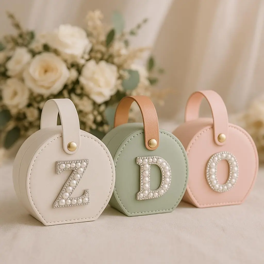 Personalized Jewelry Box | Custom Initial Letter Travel Case | Small Round Jewelry Storage | Bridesmaid Gift | Pearl Monogram Wedding Gift