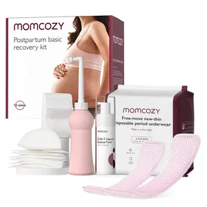 Momcozy Postpartum Recovery Essentials Kit, Labor Delivery Mom Care Kit, Self-Absorbent Disposable Underwear Nipple Nursing Pads Upside Down Peri Bottle Cold Pads Cooling Foam Canvas Bag Set