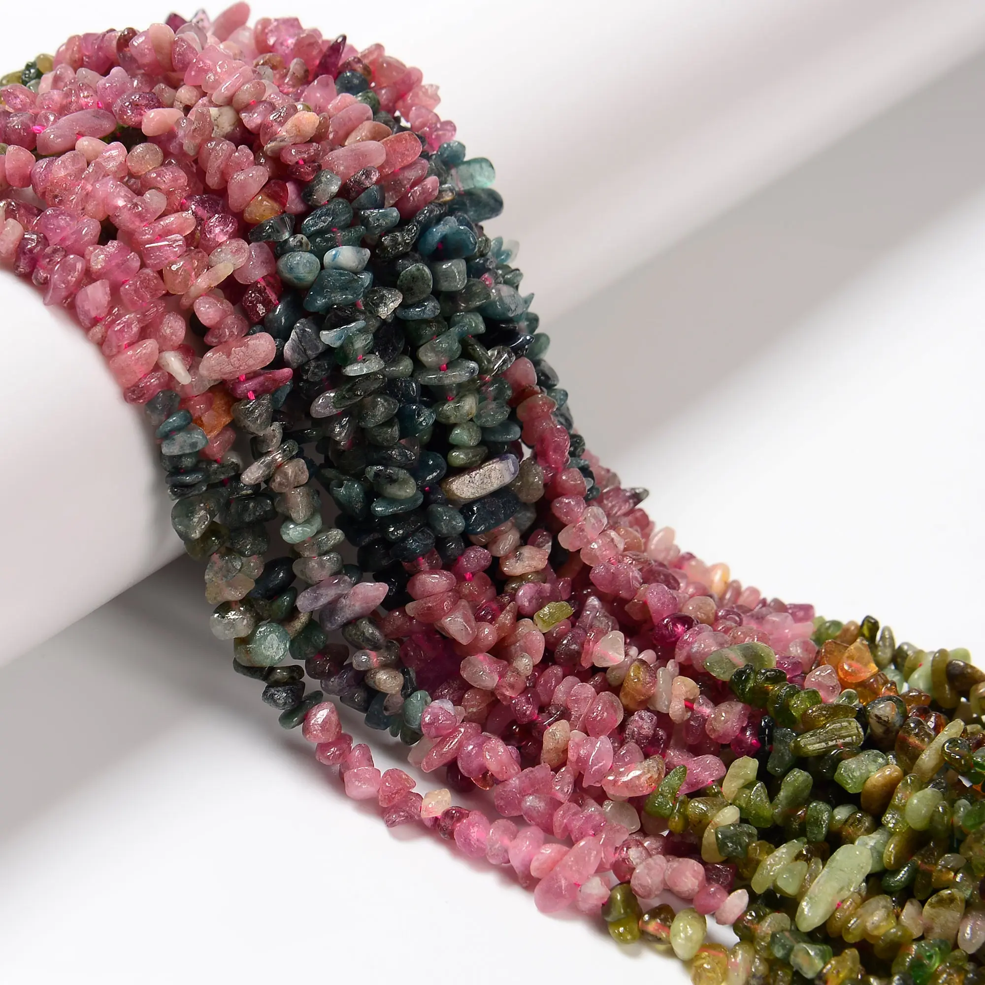 Watermelon Multi Tourmaline Irregular Pebble Nugget Chips Beads 4-7mm 15" Strand Gemstone Loose Beads