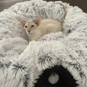 Product Review of Winter Warm Pet Bed, 2 in 1 Foldable Cat Tunnel Cat Bed, Warm Plush Cat Bed with Hanging Ball & Tunnel Buckle, Pet Supplies for Indoor Outdoor Use from J**e ** S**a
