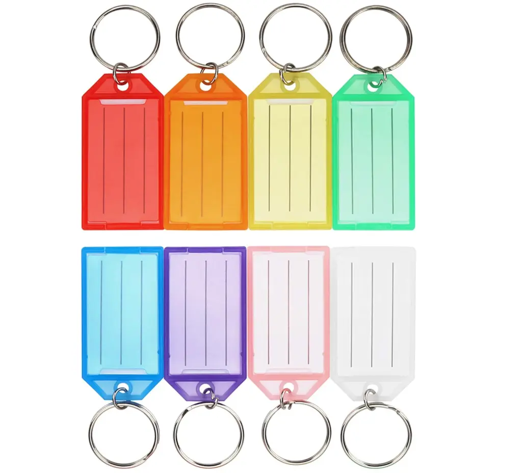 Cuttte 16 Pack Plastic Key Tags with Ring and Label 8 colors Window  Reusable Reliable Lightweight Key Labels for Identifying Different Keys