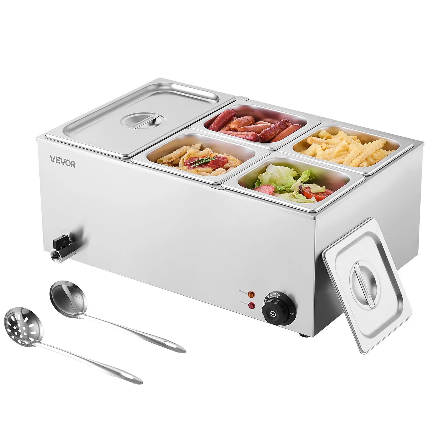 【summerfinds】VEVOR 24QT Commercial Food Warmer,  , 5-Pan Electric Steam Table, 1200W Professional Countertop Stainless Steel Buffet Bain Marie with 86-185°F Temp Control for Catering, Buffet, Parties, Restaurants, Restaurant Equipment Machines
