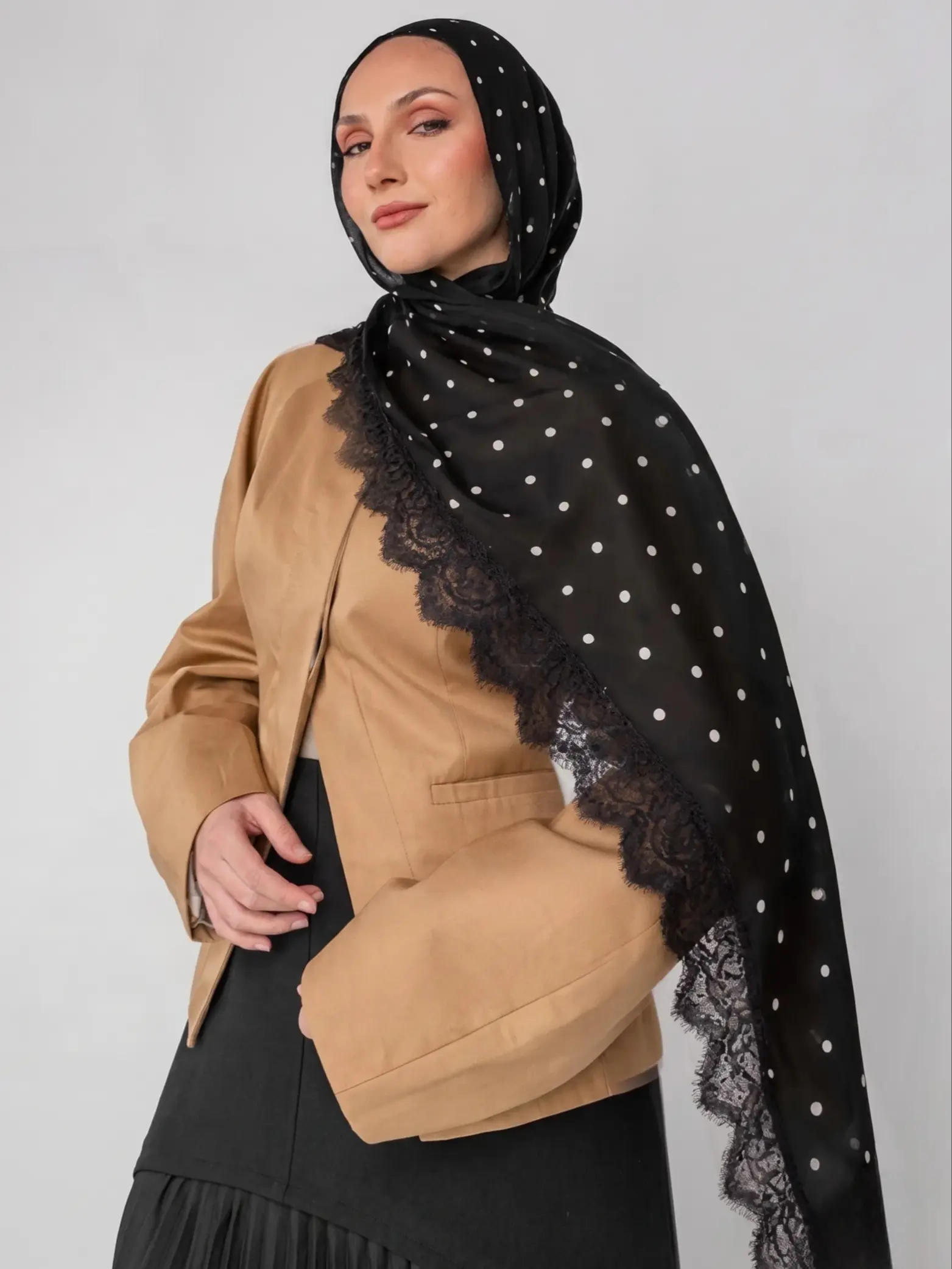 Fashion Long Dot Lace Edge Women's Scarf, Polyester Scarf, Tignon Scarf, Outdoor Breathable Summer Headscarf, Casual Fitted Accessory, Chic Perfect Birthday Gift