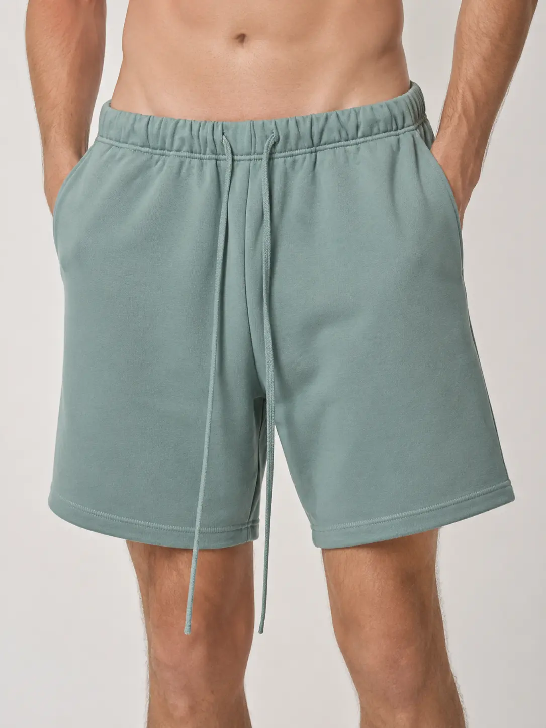 Men's Casual Plain Cotton Chino Shorts - Above-the-Knee Belted Style with an Elastic Drawstring Waist for Summer & Golf, Cold Wash, Normal Type, Menswear