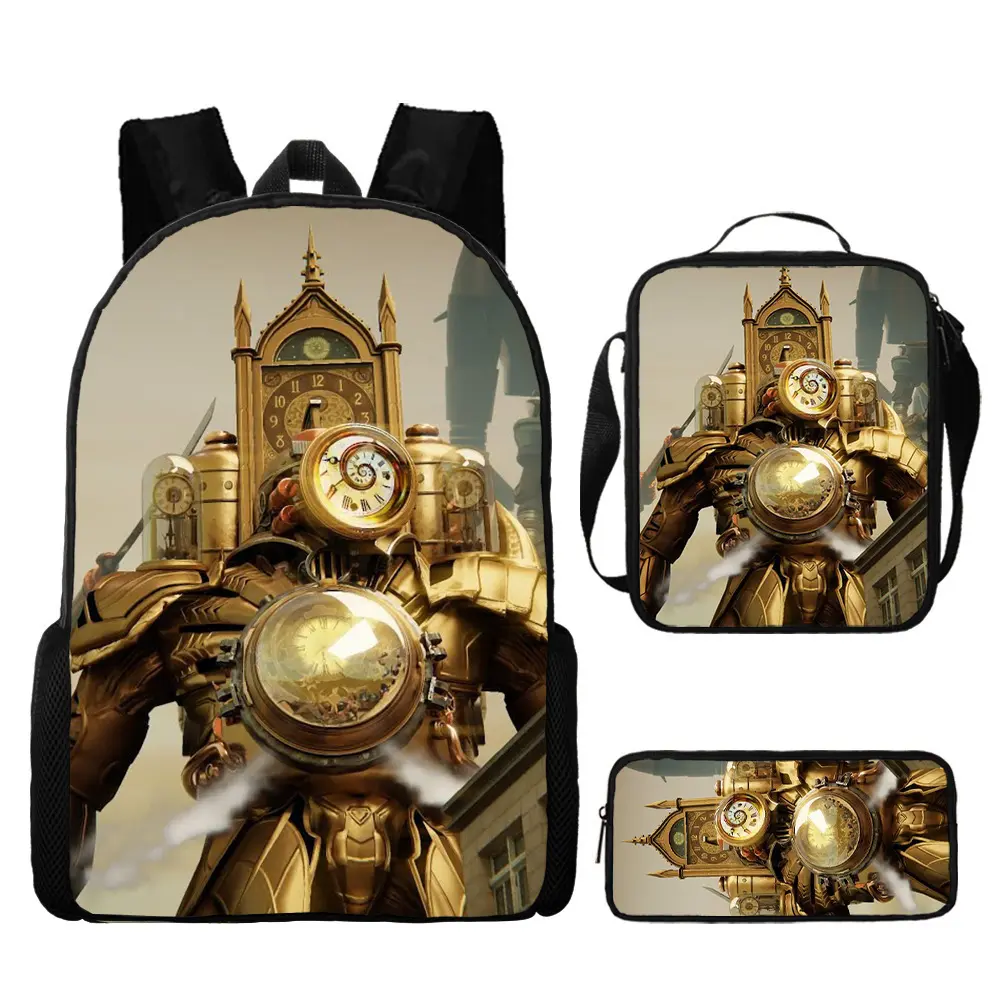 Titan Clock Man Backpack, Surveillance Man vs. Toilet Man Backpack, Cross-Border Cartoon Student Backpack Three-Piece Set