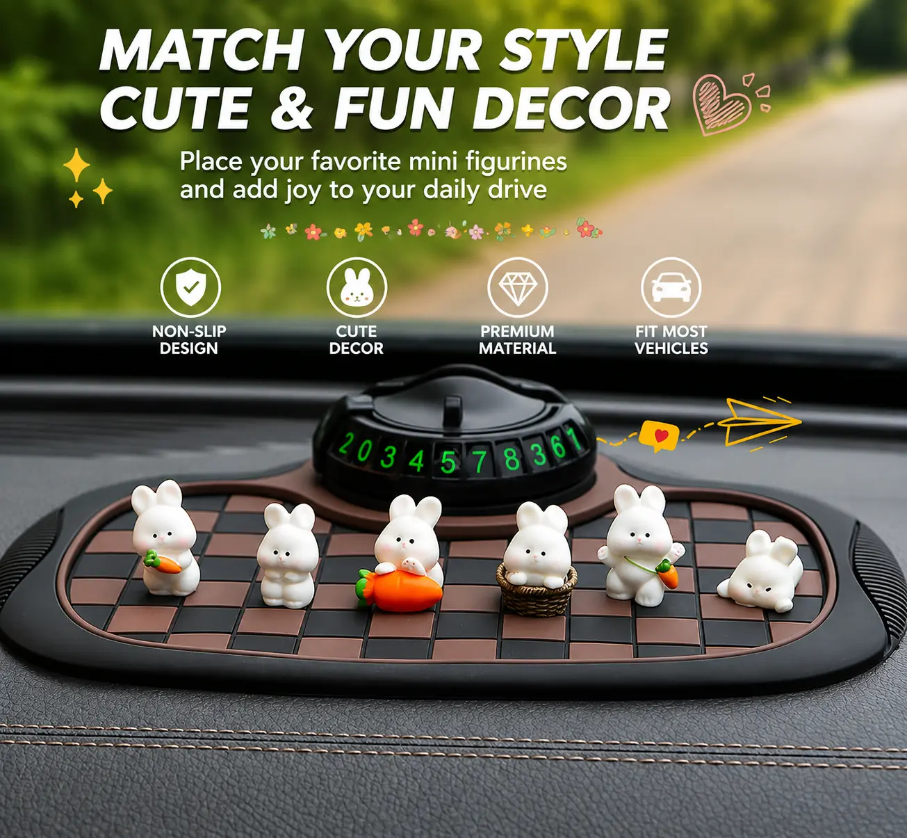 Car Anti-Slip Dashboard Pad with Adjustable Phone Holder - Strong Grip Multi-Function Organizer, Heat Resistant Washable Material, Fits All Smartphones, Prevents Sliding, Ideal for Navigation & Car Interior Decor, Car Phone Mounts & Holders Auto Accessori