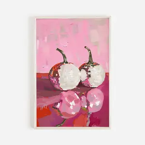 Trendy Autumn Poster, Disco Pumpkin Print, Retro Halloween Decor, Girly Fall Wall Art, Preppy Halloween Art, Pink Disco Ball Pumpkin, Room Decor, Unframed | 5 size, 8x12 to 27x40 inch