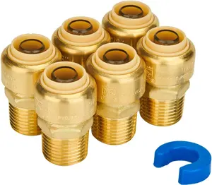 6-Pack Male Adapter 1/2 Inch by 1/2 Inch, Straight Connector Plumbing Fitting, Push Fit PEX Fittings with Disconnect Clip, Push-to-Connect Copper, CPVC, No Lead Brass Pipe FittingsQuesear