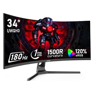 34 Inch Ultrawide Curved 165/180Hz Gaming Monitor, 1500R 21:9 UWQHD 3440x1440, 120% sRGB, Adaptive Sync, 178° Wide View Angle, HDMI & DisplayPort, VESA Wall Mountable Black, Perfect for World Cup & Sports Game Watching