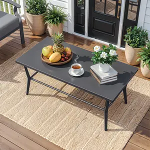 Kullavik Outdoor Modern Black Rectangular Coffee Table - Sturdy Design for Patio, poolside & porch