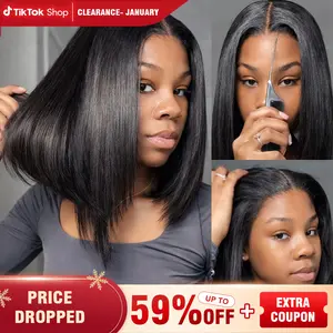 Layered Cut Bob Yaki Straight Wig 9x6 T Part Wear Go Glueless Bob Wigs Human Hair Bleached Knots For Women 180 & 250% Density Brazilian Deep Part Lace Glueless Wig
