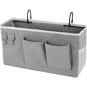 Bedside Hanging Storage Caddy Bag for Headboards Bunk Beds Dorm Rooms, Holder for Book Phone Magazine (Grey)