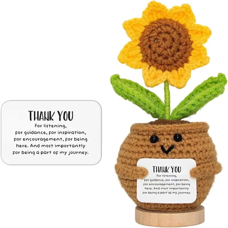 Emotional Support Crochet Sunflower Doll with Appreciation Card - Thank You for Listening and Being There - Gift for Friend, Coworker, Therapist, Handmade Crochet Decor, Beauty, Decoration