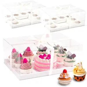 3 Pcs Bento Clear Boxes 1 Mini Cake and 8 Cupcakes Box Cake Cupcake Combo Container Rectangle Holder for Treats, Dessert Containers, Muffins