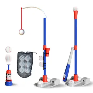 3-in-1 Kids Baseball Trainer Set – Adjustable Tee, Auto Ball Launcher & 6 Balls for Fun Sports Learning Batting Stand Batting Cage Net