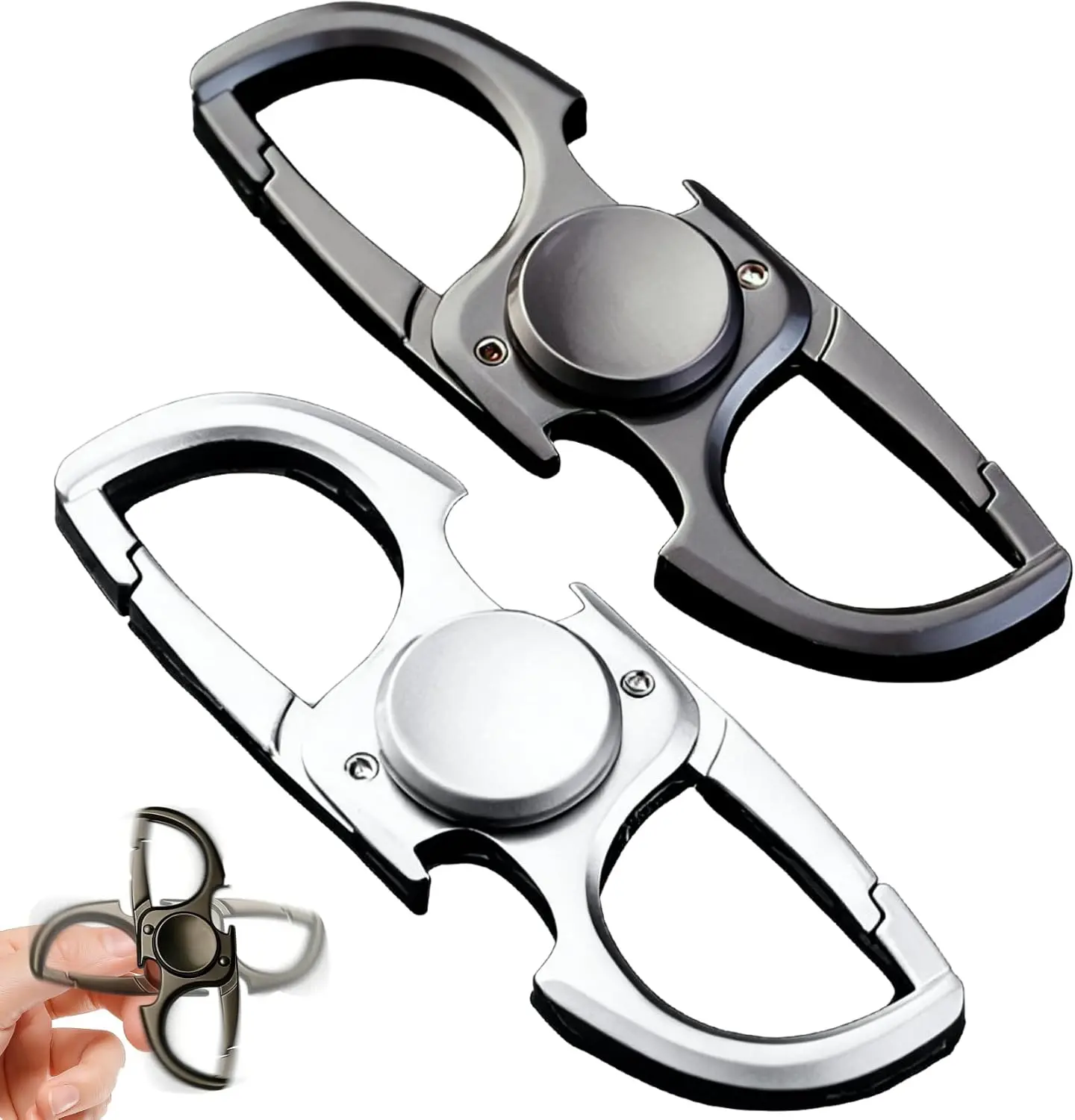 2pcs Heavy Duty Spinner Keychain with Bottle Opener, Alloy EDC Stress Relief Carabiner, Cool Tactical Gadget for Men, Everyday Carry & Daily Use