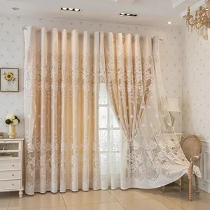 Double Layer Jacquard Curtain, 2 Counts Elegant Lace Curtain, Window Drapes for Home Living Room Bedroom, Home Decor