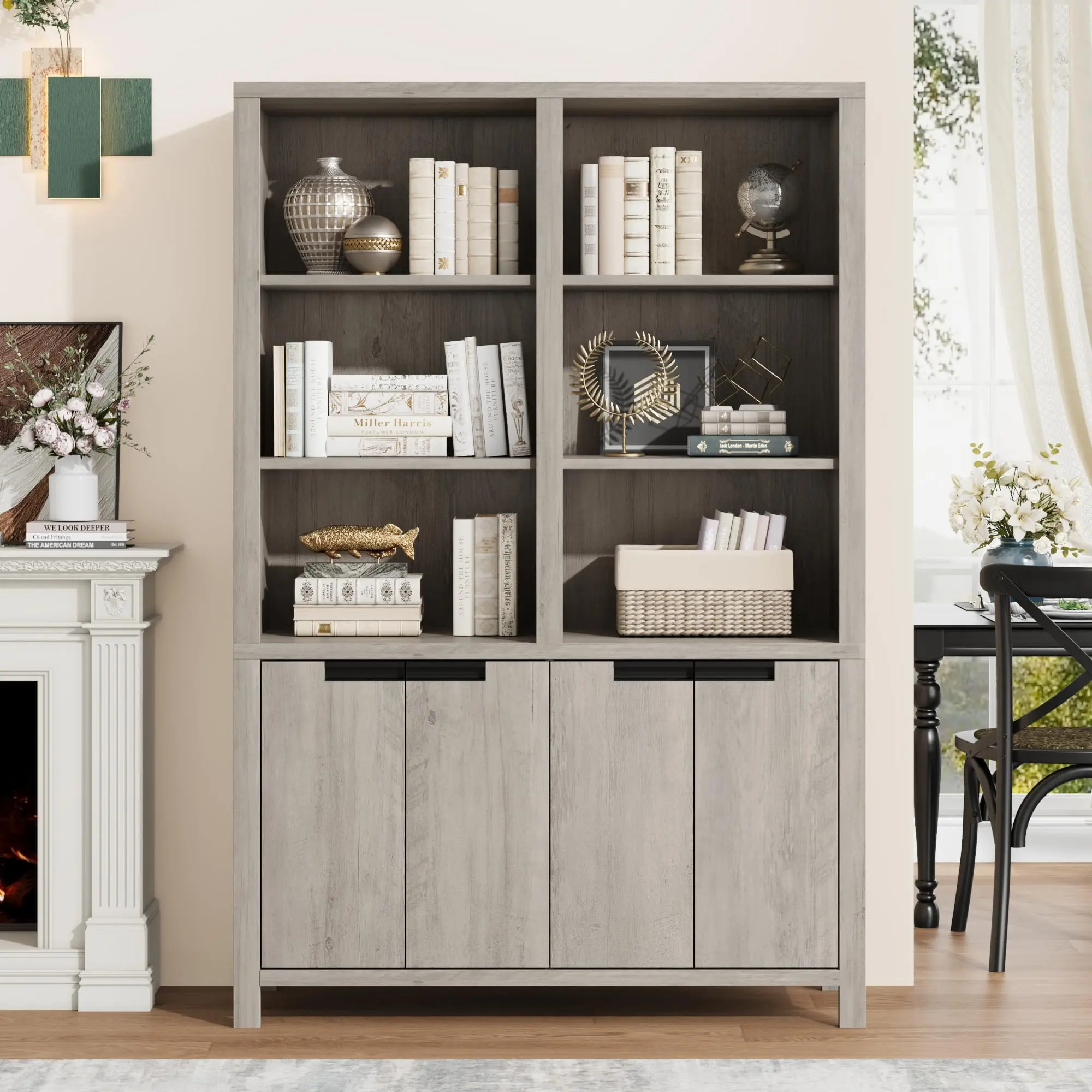Double Wide Tall Bookshelf with Storage Cubby, Extra Large 6 Tier Bookcase with 12 Compartments, Freestanding Shelf Unit for Home Office