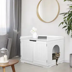 Pet Republic Cat Litter Box Cat Hidden Washroom Bench Enclosure Furniture White